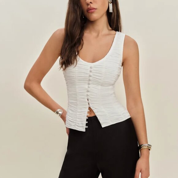 Reformation Ruched Archer Top in White - Picture 1 of 12